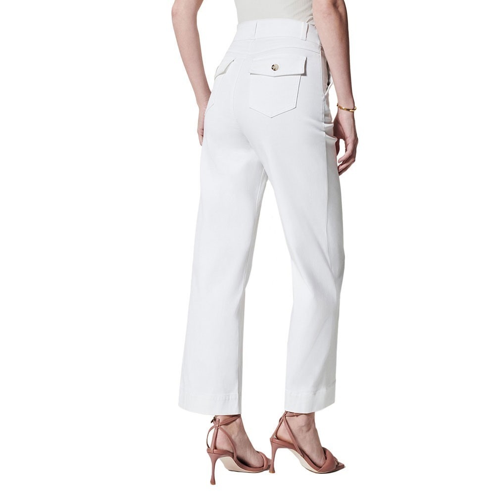 Spanx White High Rise Stretch Twill Cropped Wide Leg Button Pull On Pant Large - Picture 6 of 13